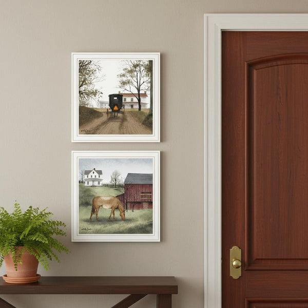 HomeRoots Set of Two Framed Farmhouse Wall Art - Vibrant Equine Prints with White Frames for Stylish Decor 571978