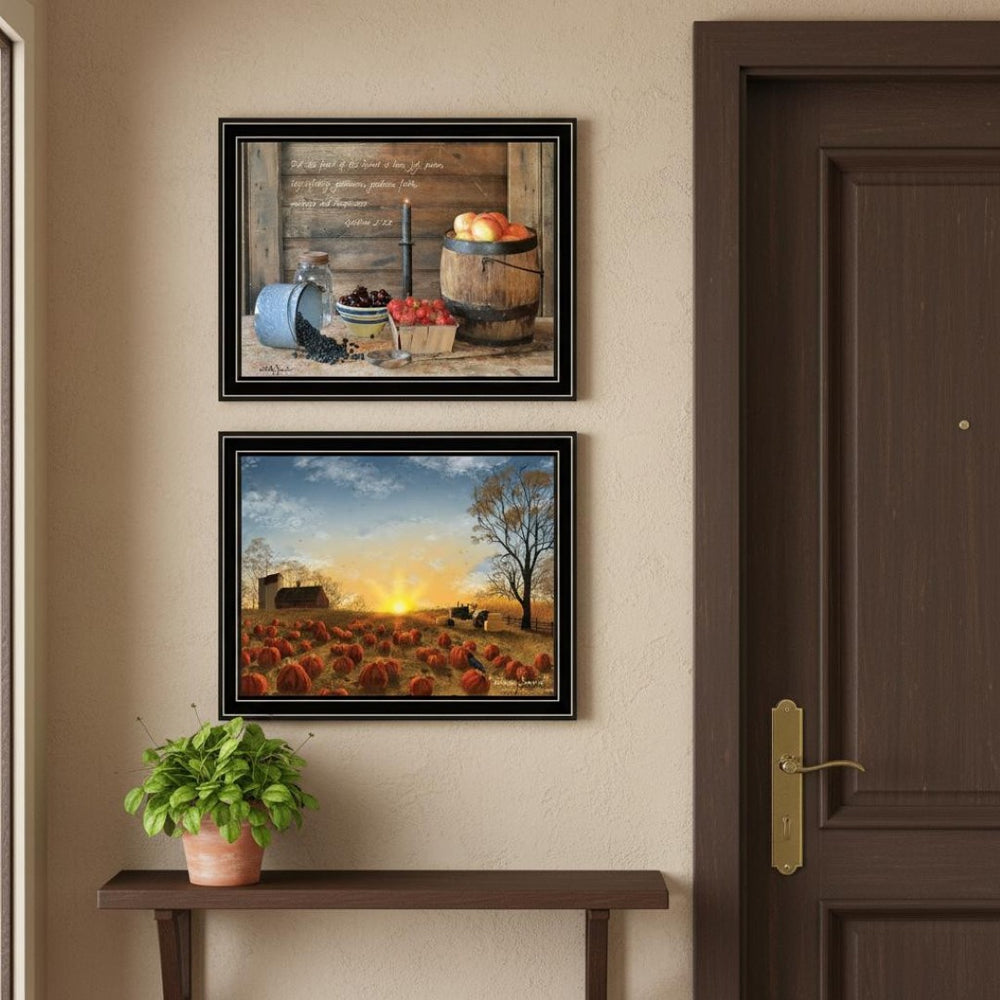 HomeRoots Set of Two Framed Wall Art - Autumn Sunrise & Fruit of the Spirit for Stylish Home Décor Vignettes 571979
