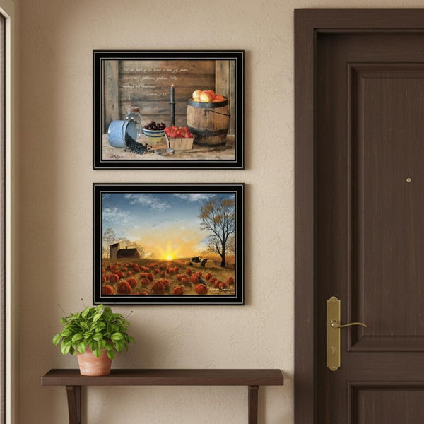 HomeRoots Set of Two Framed Wall Art - Autumn Sunrise & Fruit of the Spirit for Stylish Home Décor Vignettes 571979