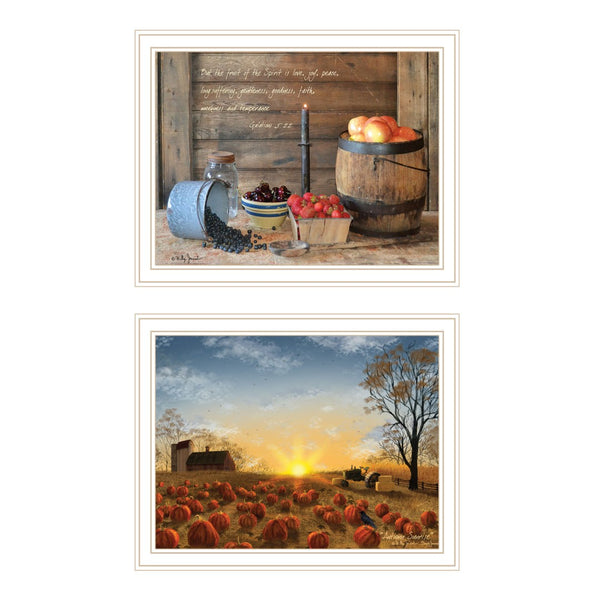 HomeRoots Set of Two Framed Autumn Sunrise & Inspirational Fruit of the Spirit Wall Art for Home Décor 571980
