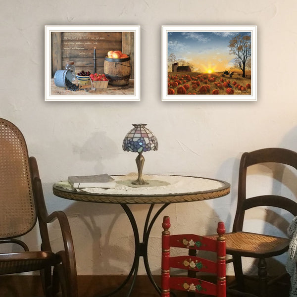 HomeRoots Set of Two Framed Autumn Sunrise & Inspirational Fruit of the Spirit Wall Art for Home Décor 571980
