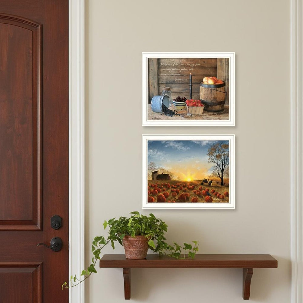 HomeRoots Set of Two Framed Autumn Sunrise & Inspirational Fruit of the Spirit Wall Art for Home Décor 571980