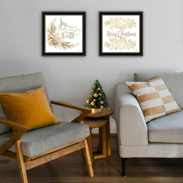 HomeRoots Set of Two Golden "Merry Christmas" Framed Wall Art – Elegant Holiday Decor for Modern Homes 571981