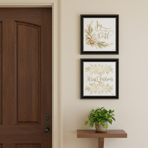 HomeRoots Set of Two Golden "Merry Christmas" Framed Wall Art – Elegant Holiday Decor for Modern Homes 571981
