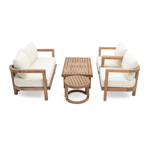 English Elm Christopher Knight Home® - 5-Pieces Acacia Wood Patio Set with Plush Beige Cushions, Coffee & End Tables, Durable Outdoor Seating N780P7230308