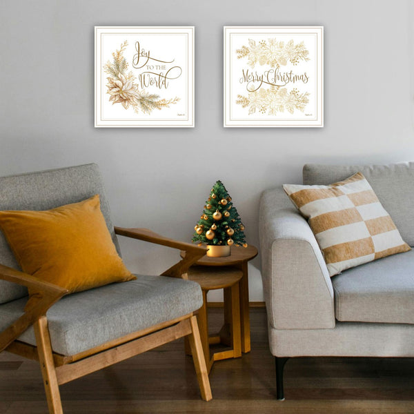 HomeRoots Set of Two Elegant Gold "Merry Christmas" Framed Wall Art for Festive Home Décor Display 571982