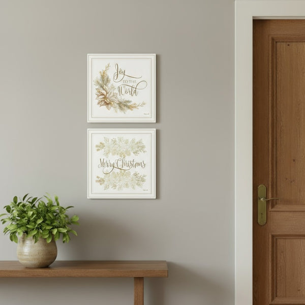 HomeRoots Set of Two Elegant Gold "Merry Christmas" Framed Wall Art for Festive Home Décor Display 571982