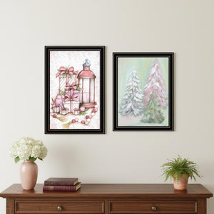 HomeRoots Set of Two Pink Candy Land Christmas Trees Framed Wall Art for Whimsical Holiday Decor 571983