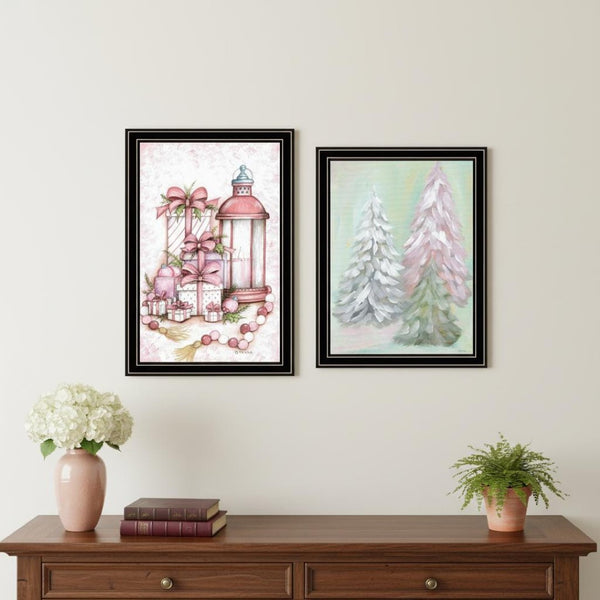 HomeRoots Set of Two Pink Candy Land Christmas Trees Framed Wall Art for Whimsical Holiday Decor 571983