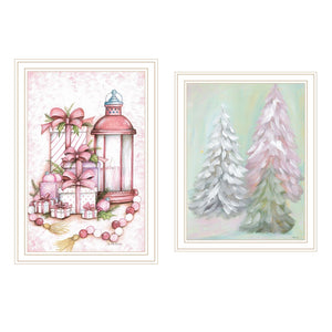 HomeRoots Set of Two Pink Candy Land Christmas Trees Framed Wall Art for Whimsical Holiday Decor Display 571984