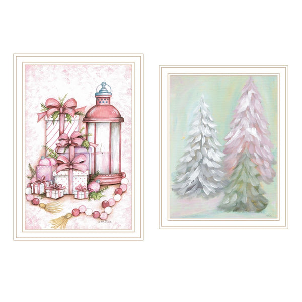 HomeRoots Set of Two Pink Candy Land Christmas Trees Framed Wall Art for Whimsical Holiday Decor Display 571984