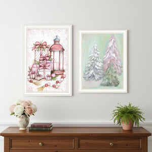 HomeRoots Set of Two Pink Candy Land Christmas Trees Framed Wall Art for Whimsical Holiday Decor Display 571984