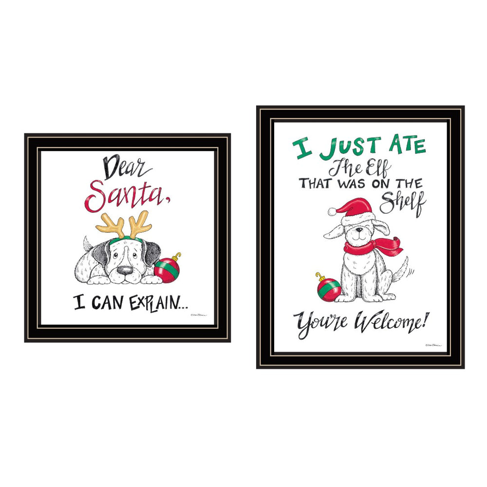 HomeRoots Set of Two Festive "Dear Santa I Can Explain" Black Framed Wall Art for Holiday Home Décor 571985