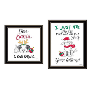 HomeRoots Set of Two Festive "Dear Santa I Can Explain" Black Framed Wall Art for Holiday Home Décor 571985
