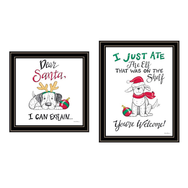 HomeRoots Set of Two Festive "Dear Santa I Can Explain" Black Framed Wall Art for Holiday Home Décor 571985