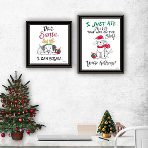 HomeRoots Set of Two Festive "Dear Santa I Can Explain" Black Framed Wall Art for Holiday Home Décor 571985