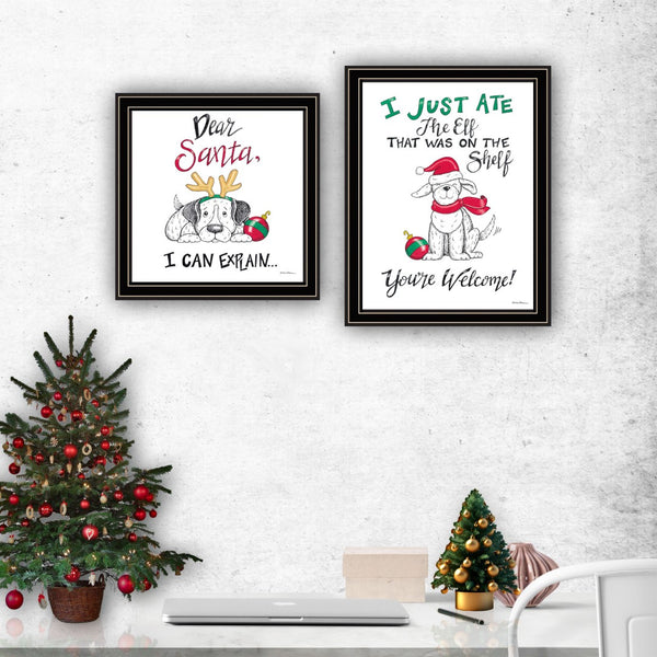 HomeRoots Set of Two Festive "Dear Santa I Can Explain" Black Framed Wall Art for Holiday Home Décor 571985