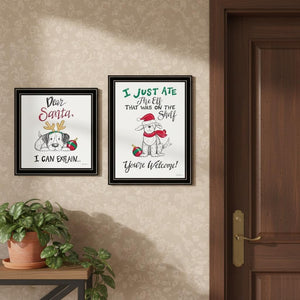 HomeRoots Set of Two Festive "Dear Santa I Can Explain" Black Framed Wall Art for Holiday Home Décor 571985