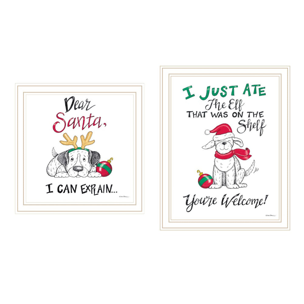 HomeRoots Set of Two Cheerful "Dear Santa, I Can Explain" Framed Wall Art for Festive Holiday Decor 571986