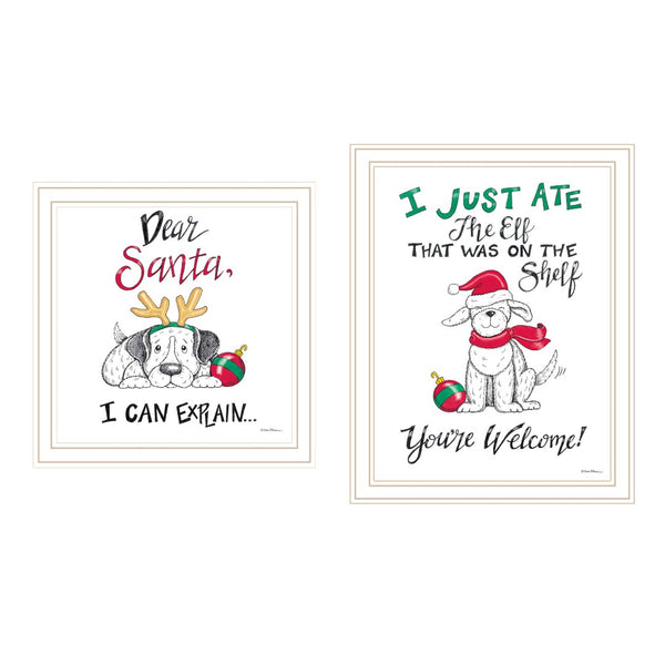HomeRoots Set of Two Cheerful "Dear Santa, I Can Explain" Framed Wall Art for Festive Holiday Decor 571986