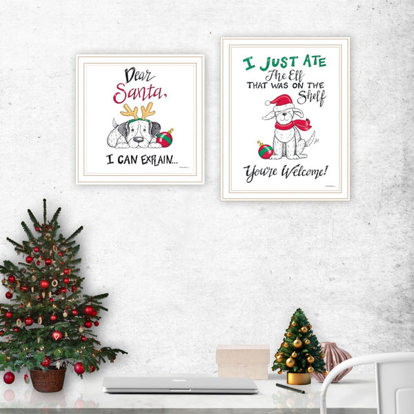 HomeRoots Set of Two Cheerful "Dear Santa, I Can Explain" Framed Wall Art for Festive Holiday Decor 571986