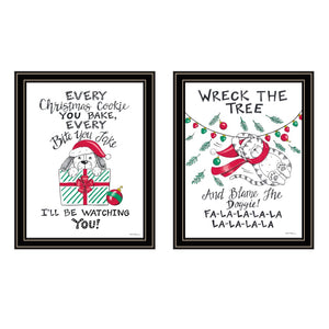 HomeRoots Set of Two Cat and Dog Christmas Prints - Festive Black Framed Wall Art for Holiday Decor Bliss! 571987