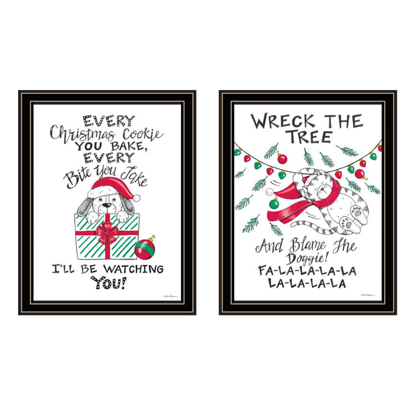 HomeRoots Set of Two Cat and Dog Christmas Prints - Festive Black Framed Wall Art for Holiday Decor Bliss! 571987
