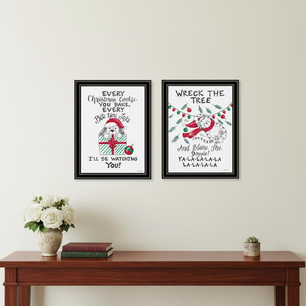 HomeRoots Set of Two Cat and Dog Christmas Prints - Festive Black Framed Wall Art for Holiday Decor Bliss! 571987