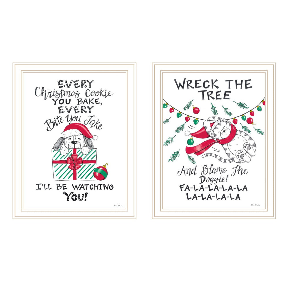 HomeRoots Set of Two Framed Cat and Dog Christmas Art - Vibrant Holiday Wall Décor for Festive Cheer 571988