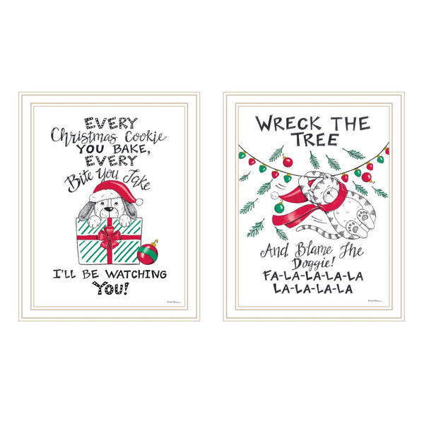 HomeRoots Set of Two Framed Cat and Dog Christmas Art - Vibrant Holiday Wall Décor for Festive Cheer 571988