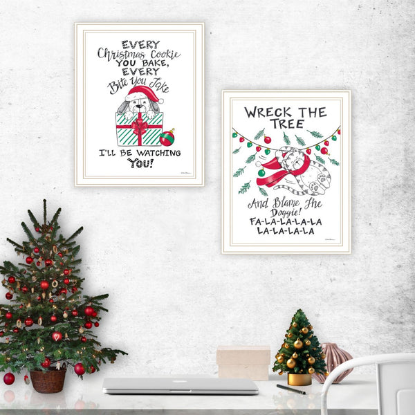 HomeRoots Set of Two Framed Cat and Dog Christmas Art - Vibrant Holiday Wall Décor for Festive Cheer 571988