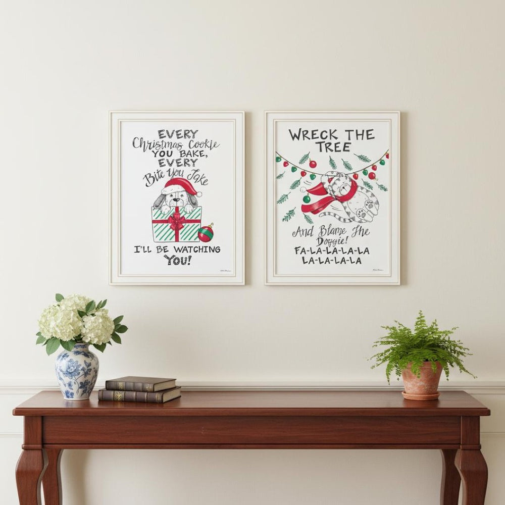 HomeRoots Set of Two Framed Cat and Dog Christmas Art - Vibrant Holiday Wall Décor for Festive Cheer 571988