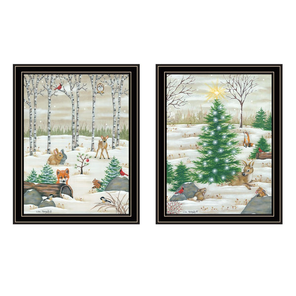 HomeRoots Set of Two Framed Woodland "Critters for Christmas" Art – Festive Wall Decor for Holiday Charm 571991