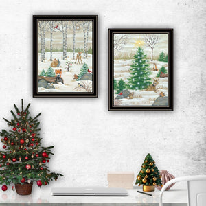 HomeRoots Set of Two Framed Woodland "Critters for Christmas" Art – Festive Wall Decor for Holiday Charm 571991