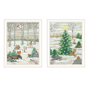 HomeRoots Set of Two Framed Woodland "Critters for Christmas" Prints – Whimsical Holiday Wall Art Décor 571992