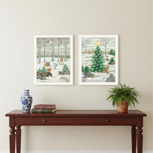 HomeRoots Set of Two Framed Woodland "Critters for Christmas" Prints – Whimsical Holiday Wall Art Décor 571992