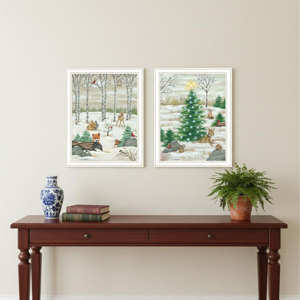 HomeRoots Set of Two Framed Woodland "Critters for Christmas" Prints – Whimsical Holiday Wall Art Décor 571992