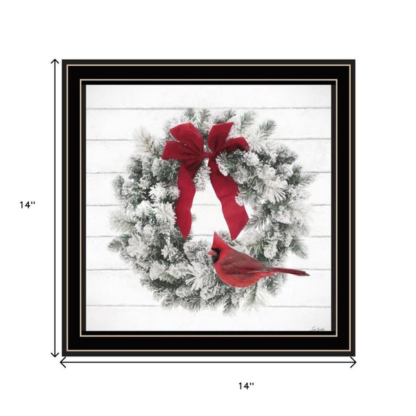 HomeRoots Set of Two Vibrant Cardinal Wreath Prints in Black Frames – Perfect Seasonal Wall Art Decor! 571993