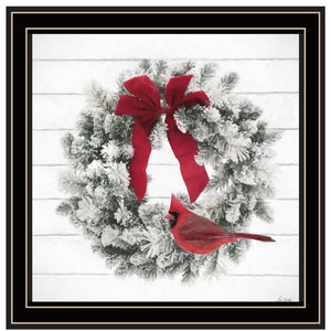 HomeRoots Set of Two Vibrant Cardinal Wreath Prints in Black Frames – Perfect Seasonal Wall Art Decor! 571993