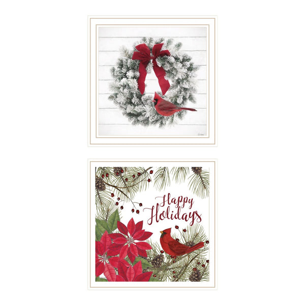 HomeRoots Set of Two Cardinal Wreath Framed Prints - Elegant Seasonal Wall Art for Timeless Home Decor 571994