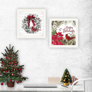 HomeRoots Set of Two Cardinal Wreath Framed Prints - Elegant Seasonal Wall Art for Timeless Home Decor 571994