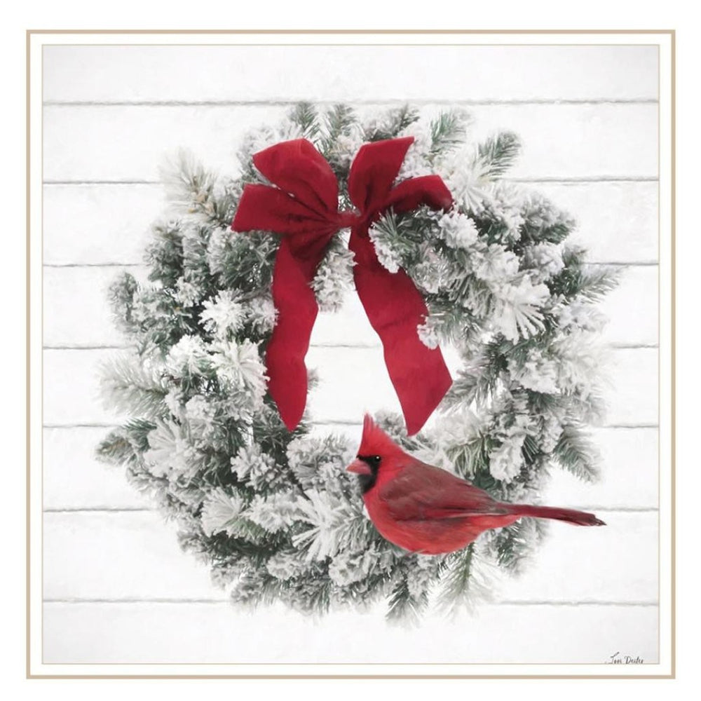 HomeRoots Set of Two Cardinal Wreath Framed Prints - Elegant Seasonal Wall Art for Timeless Home Decor 571994