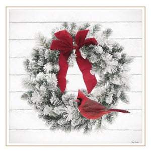 HomeRoots Set of Two Cardinal Wreath Framed Prints - Elegant Seasonal Wall Art for Timeless Home Decor 571994