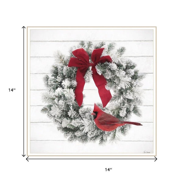 HomeRoots Set of Two Cardinal Wreath Framed Prints - Elegant Seasonal Wall Art for Timeless Home Decor 571994