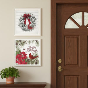 HomeRoots Set of Two Cardinal Wreath Framed Prints - Elegant Seasonal Wall Art for Timeless Home Decor 571994