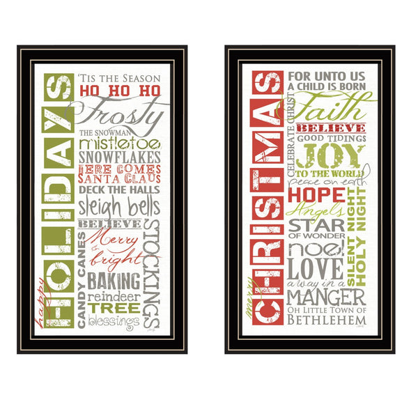 HomeRoots Set of Two Happy Holidays Black Framed Wall Art Prints - Stylish Seasonal Décor for Any Space 571995
