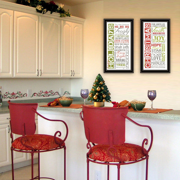 HomeRoots Set of Two Happy Holidays Black Framed Wall Art Prints - Stylish Seasonal Décor for Any Space 571995