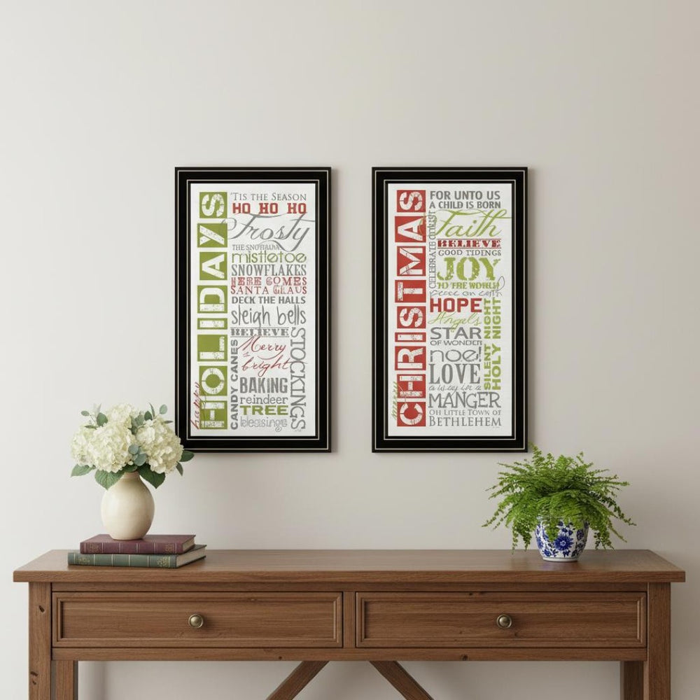 HomeRoots Set of Two Happy Holidays Black Framed Wall Art Prints - Stylish Seasonal Décor for Any Space 571995