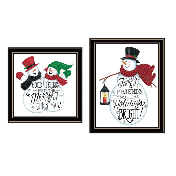 HomeRoots Set of Two Charming Snowman Framed Wall Art – Stylish Holiday Decor for Year-Round Winter Vibes 571997