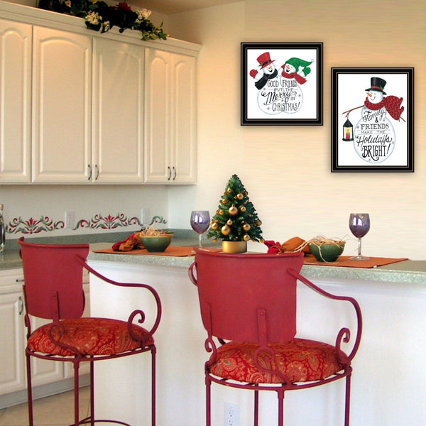HomeRoots Set of Two Charming Snowman Framed Wall Art – Stylish Holiday Decor for Year-Round Winter Vibes 571997